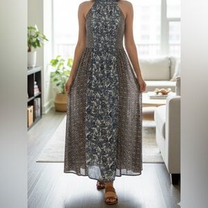 Japna Blue and Brown Floral Maxi Dress / Women’s Size L